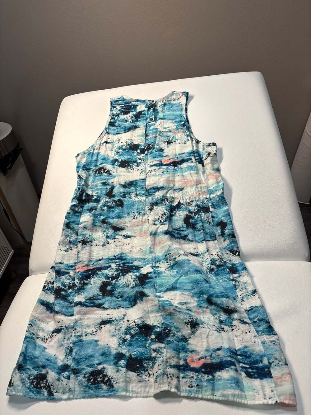 Calvin Klein Jeans Sleeveless Watercolor Ripple Print Drawstring Waist Dress - Picture 8 of 11